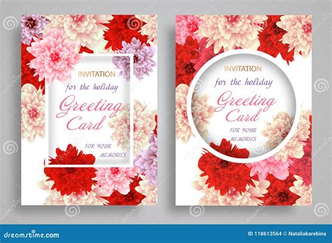 Set Greeting Card With Flowers Template Elegant Background Vector