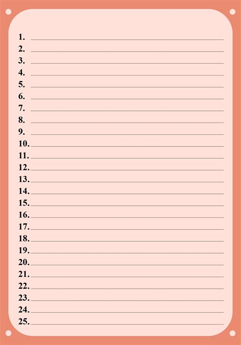 Best Printable List With Numbered Lines Printablee Com My Xxx Hot Girl