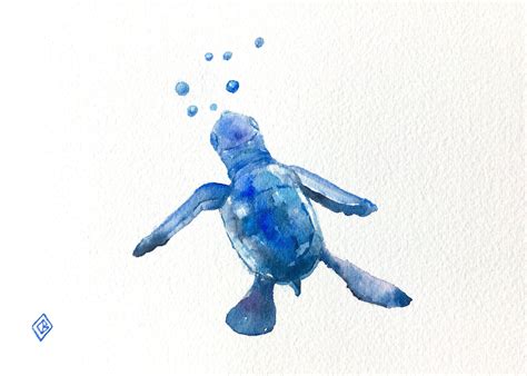 Original Sea Turtle Watercolor Painting 5x7 Tiny Adorable Etsy