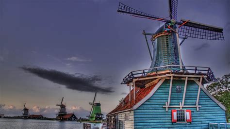 Teal And Brown Wooden Windmill Painting Hd Wallpaper Wallpaper Flare