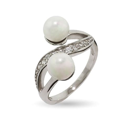 Double Pearl And Cz Sterling Silver Ring Eves Addiction