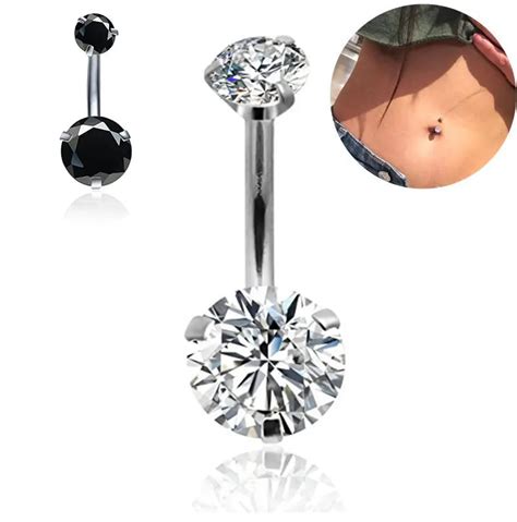Pcs Surgical Steel Double Cz Navel Belly Ring Button Bar Internally