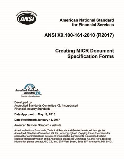 Ansi X9100 161 2010 R2017 Creating Micr Document Specification Forms