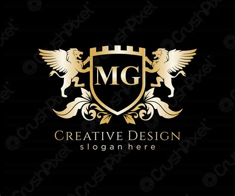Mg Letter Initial With Lion Royal Logo Template Stock Vector