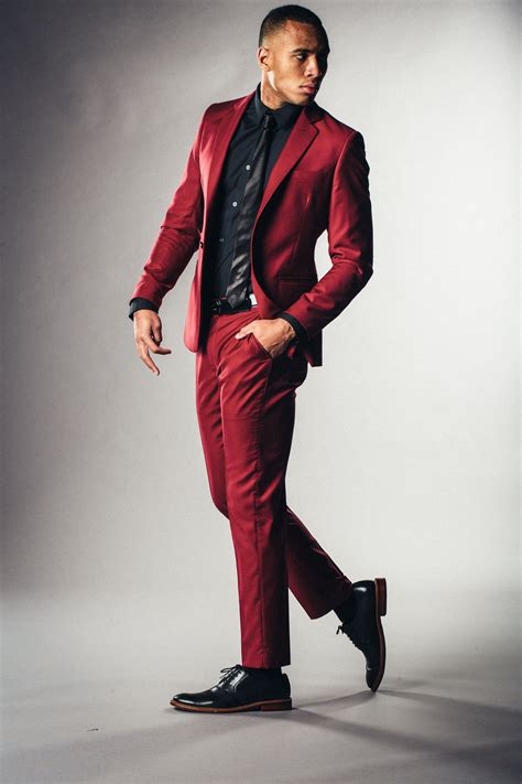 The Cruz Dark Red Plain Wool Custom Self Made Couture Suit Mens Red