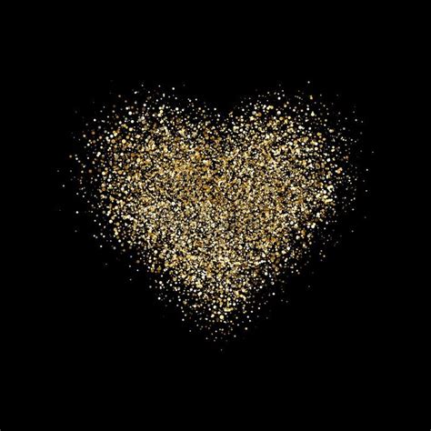 Gold Glitter Heart On Black Background
