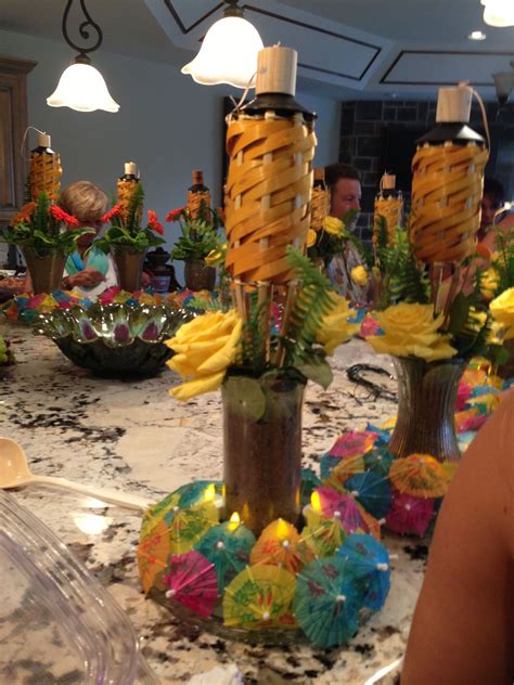 Hawaiian pool party center pieces  Pool birthday party, Luau birthday