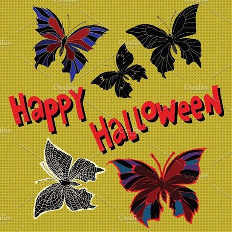 Happy Halloween Night Butterflies Retro Vector Illustration Happy