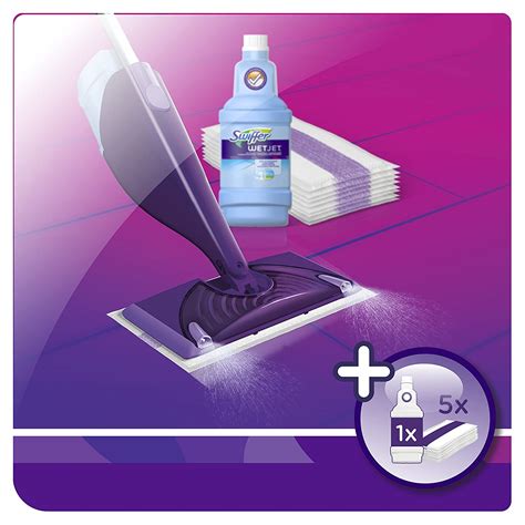 Le kit balai spray contient la solution nettoyante et 5 recharges de lingettes. Nouveau Balai Swiffer Wetjet Prix