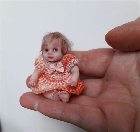Ooak Polymer Clay Miniature Baby Doll 25 With Cradle Handmade By
