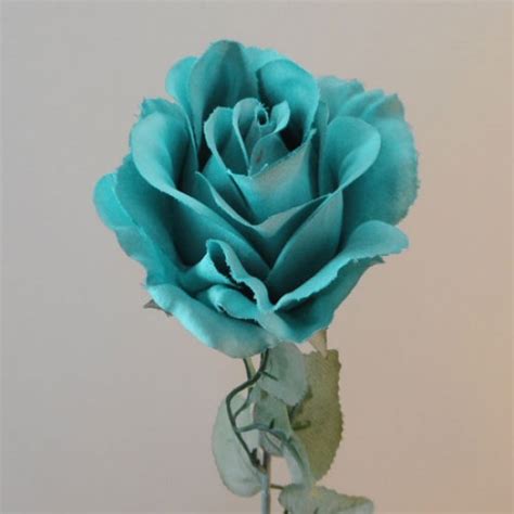 Huge sale on all teal artificial flowers now. Artificial Roses Teal Blue with Grey Green Leaves | Silk ...