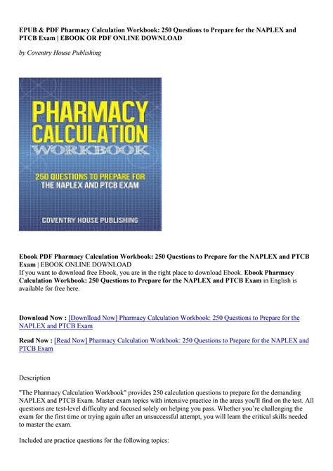 Download Book Pharmacy Calculation Workbook 250 Questions To Prepare