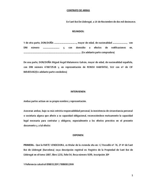 Modelo Contrato De Arras Penitenciales Pdf Ley Común Derecho Privado