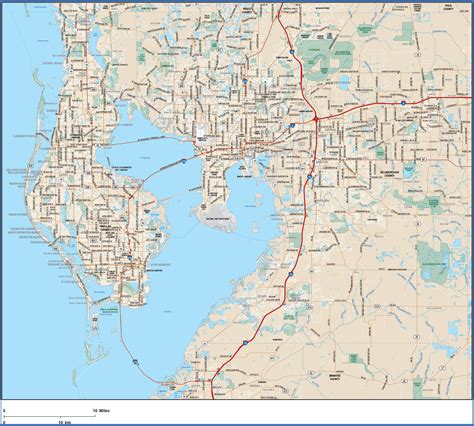Tampa Map With Major Roads In Adobe Illustrator Vector Format