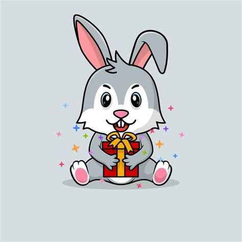 Vector Cute Baby Rabbit Cartoon Happy Holding T Flat Icon