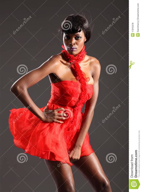 Black Fashion Model In Short Red Dress Stock Photo Image Of Girl