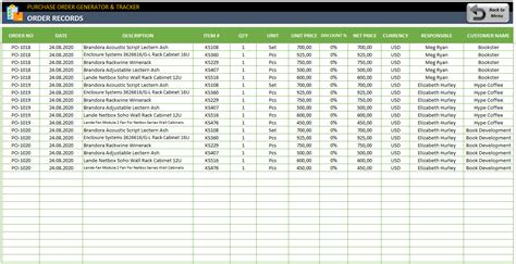 Purchase Order Generator And Tracker Excel Template Po Form