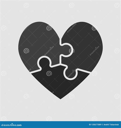 Red Piece Puzzle of Romantic Heart. Three Pieces. Stock Vector