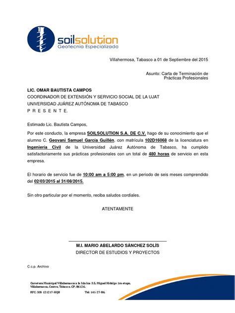 Ejemplo Carta De Terminacion De Practicas Profesionales Modelo De Informe Images