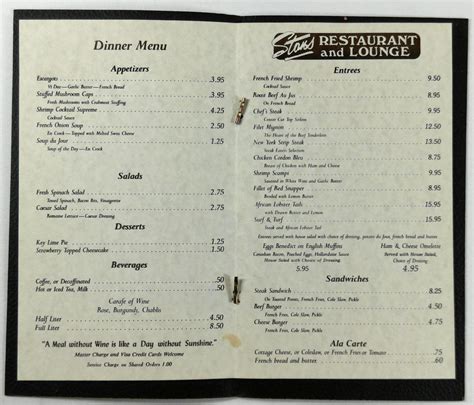 1979 Original Menu Stans Lounge Restaurant Fort Lauderdale Florida