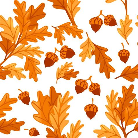 Premium Vector Seamless Pattern Various Oak Autumn Leaves With Acorn