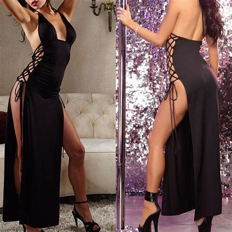 New Black Long Temptation Big Yards Chest Wrapped Club Dress With Sexy Side Slit Wear Lingerie