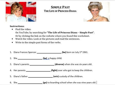 Simple Past Video Activity The Life Of Princess Diana
