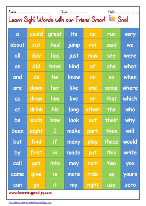 Kindergarten Sight Words List Xolerai