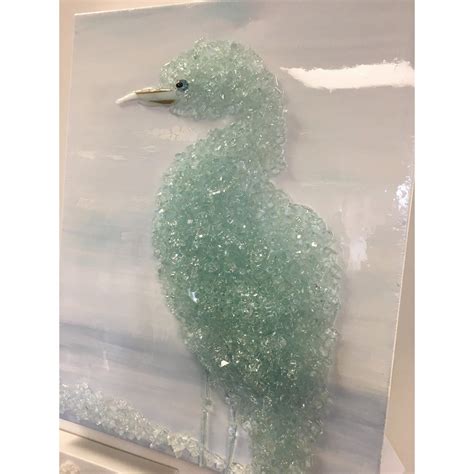 Heron Mixed Media Using Broken Glass Crushed Glass And Resin Hand