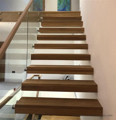 Modern Indoor Simple Floating Straight Steel Wood Stair Glass