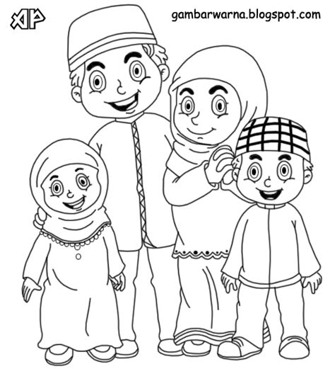 mewarnai keluarga muslim belajar mewarnai gambar