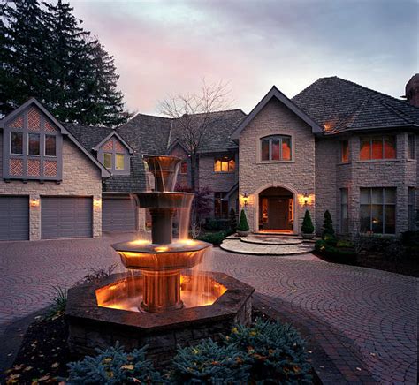 Beautiful Luxury Home Exterior At Sunset Stock Photos Pictures