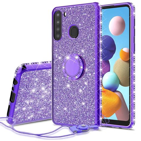 For Samsung Galaxy A11 Glitter Phone Case Ring Kickstand Girls Women