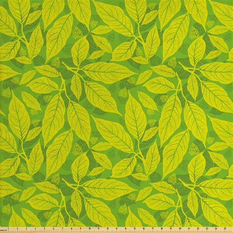 Botanical Fabric By The Yard Monochromatic Pattern Of Natural Artwork