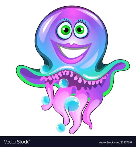 Cute Smiling Jellyfish Isolated On White Vector Image Fish Vector