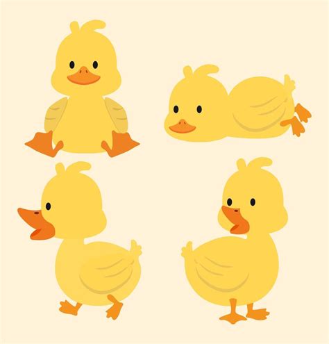 Lindo Conjunto De Dibujos Animados De Patos Amarillos 1666046 Vector En