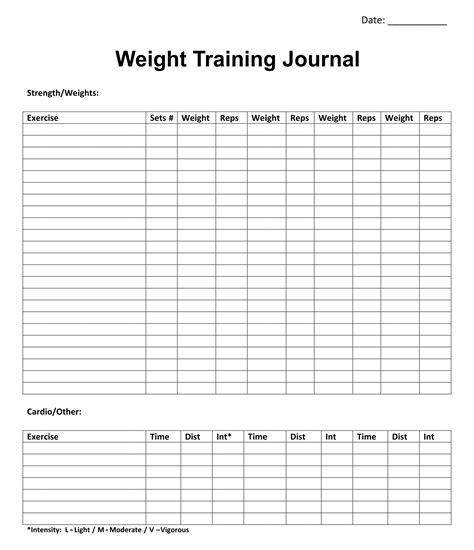 Printable Weight Journal Templates Printablee