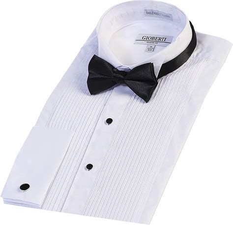 Gioberti Mens Wing Tip Collar White Tuxedo Dress Shirt With Bow Tie Ebay