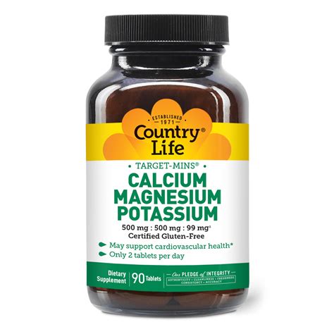 Country Life Target Mins Calcium Magnesium Potassium 500mg500mg99mg 90 Tablets Certified