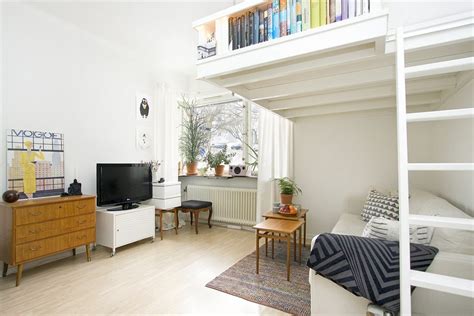 Small Swedish Studio Apartment Elegantly Combines Loft Bed And Book