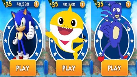 Sonic Dash Vs Go Sanic Goo MEME Vs Baby Shark Run All Characters