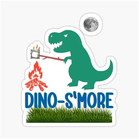 Dino Smore Dinosaur Making Smores By Moon Sticker For Sale By Starlit