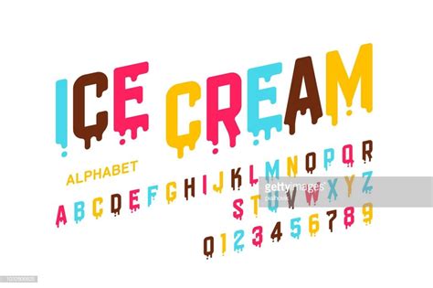 Melting Ice Cream Font Alphabet Letters And Numbers Vector Ice