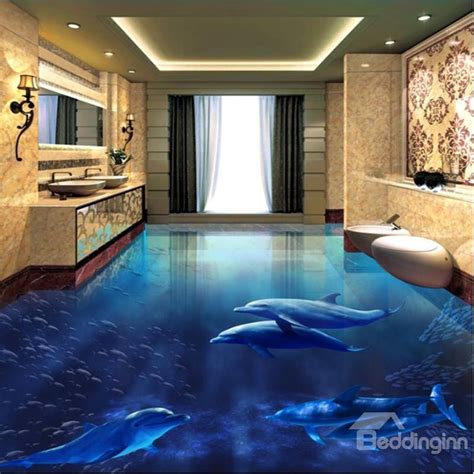 Realistic Blue Dolphins Pattern Wallpaper Waterproof Custom 3d Floor