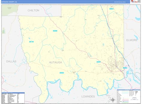 Autauga County, AL Zip Code Wall Map Basic Style by MarketMAPS - MapSales