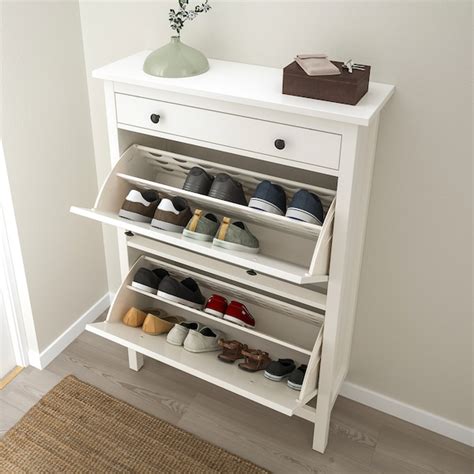 Shoe Cabinet With 2 Compartments Hemnes White 89x30x127 Cm Ikea