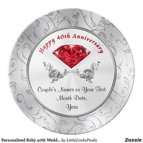 Personalized Ruby 40th Wedding Anniversary Gifts Dinner Plate | Zazzle ...