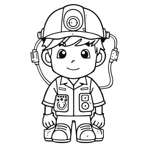 Cute Construction Worker Coloring Page Outline Sketch Drawing Vector