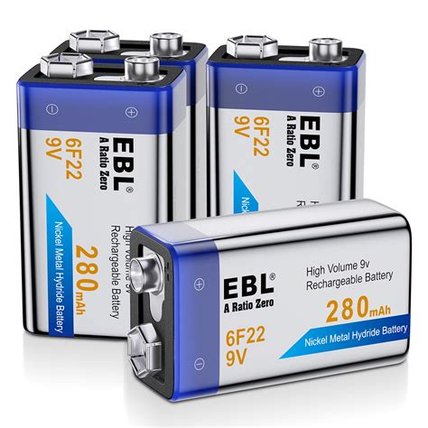 Ebl 4 Pack 6f22 Ni Mh 9v 280mah Rechargeable Batteries