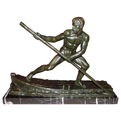 Art Deco Bronze Sculpture Of A Man Rowing A Boat By Ouline For Sale At